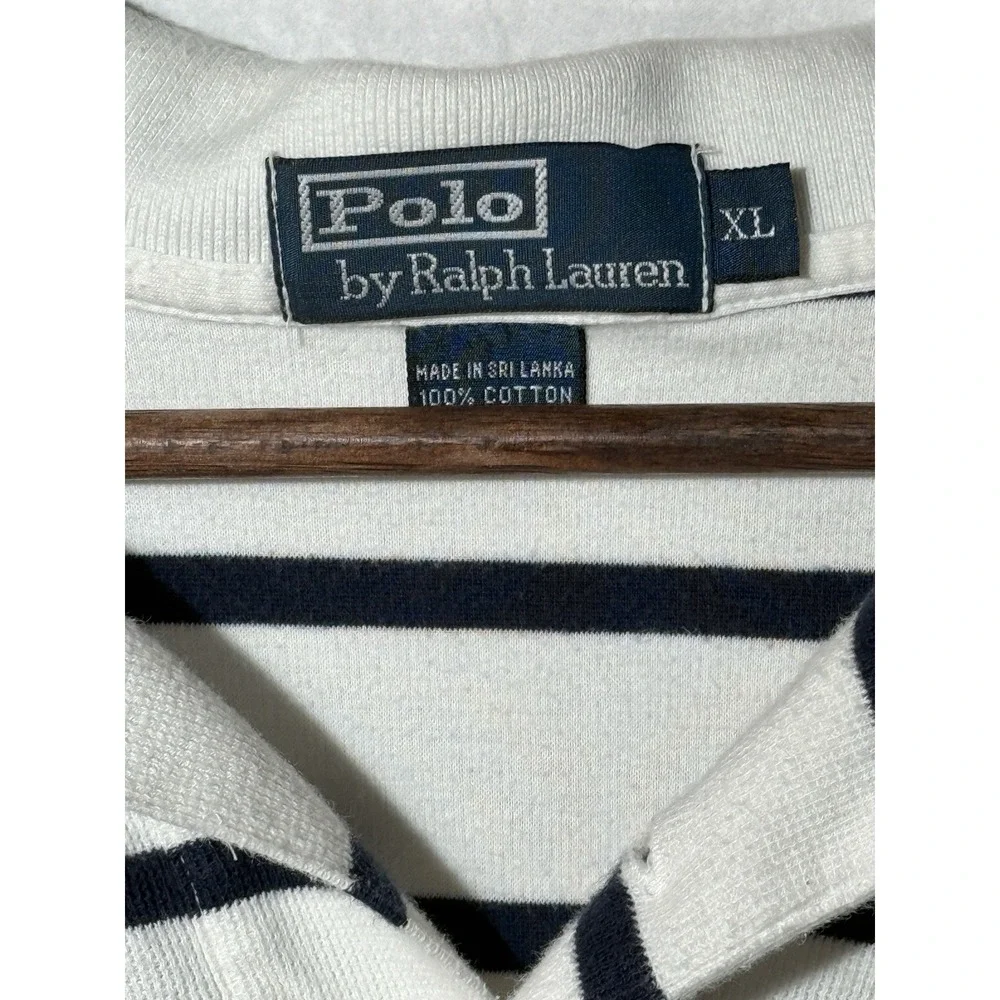 Vintage Polo Ralph Lauren Men's XL Shirt Striped White Short Sleeve Preppy Logo